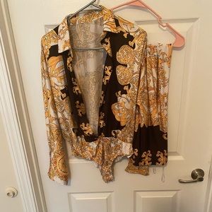 Deep v neck top/pants set